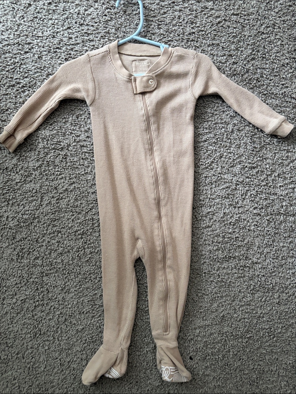 Beige Ribbed Footed One-Piece for Kids - Neutral Comfort
